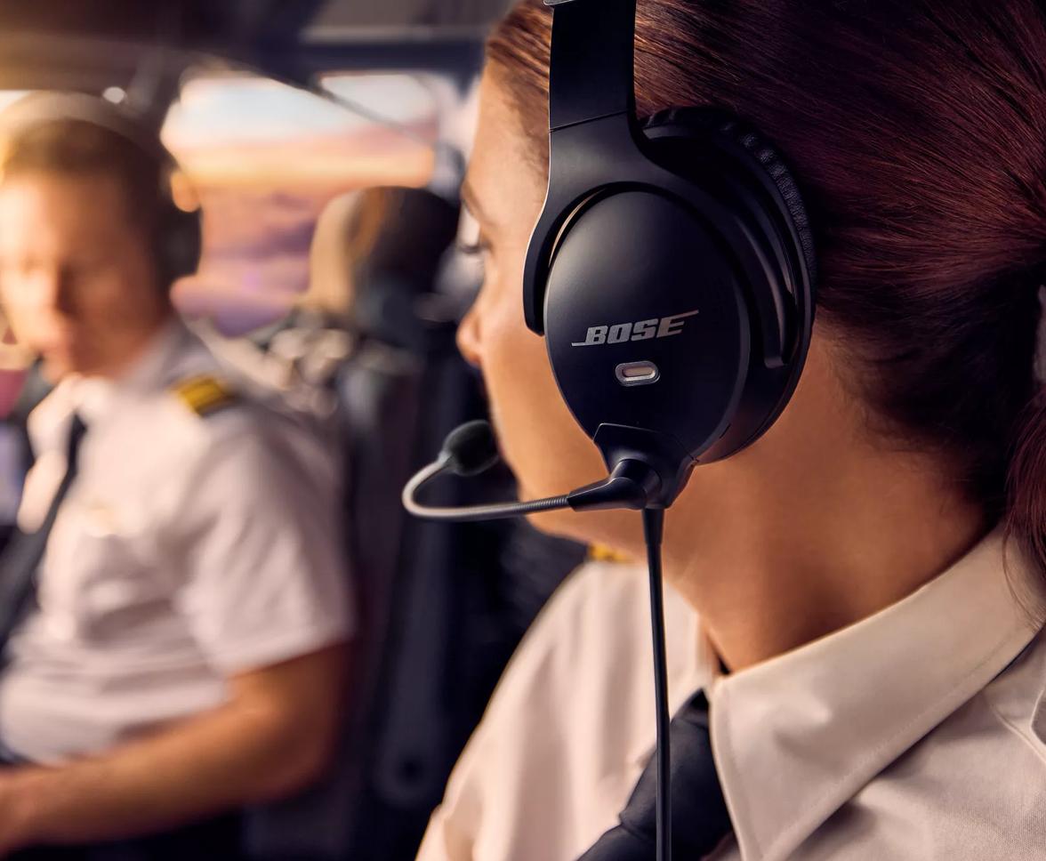 Female pilot wearing the Bose A30 Aviation Headset