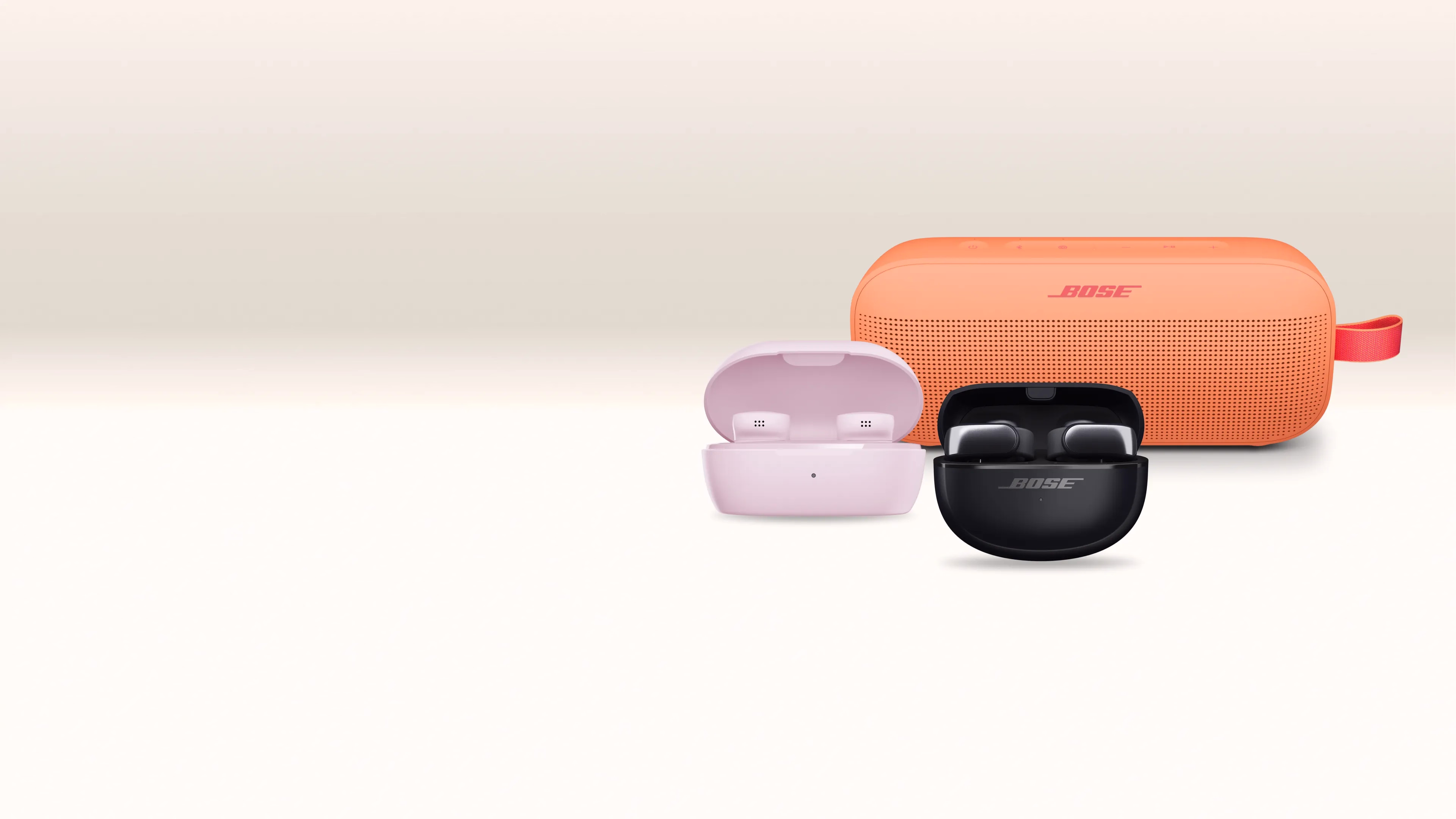 Bose SoundLink Flex Portable Speaker (第2世代)、QuietComfort Earbuds、Bose Ultra Open Earbuds。