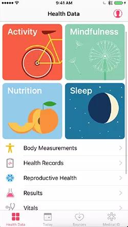 Health Data screen