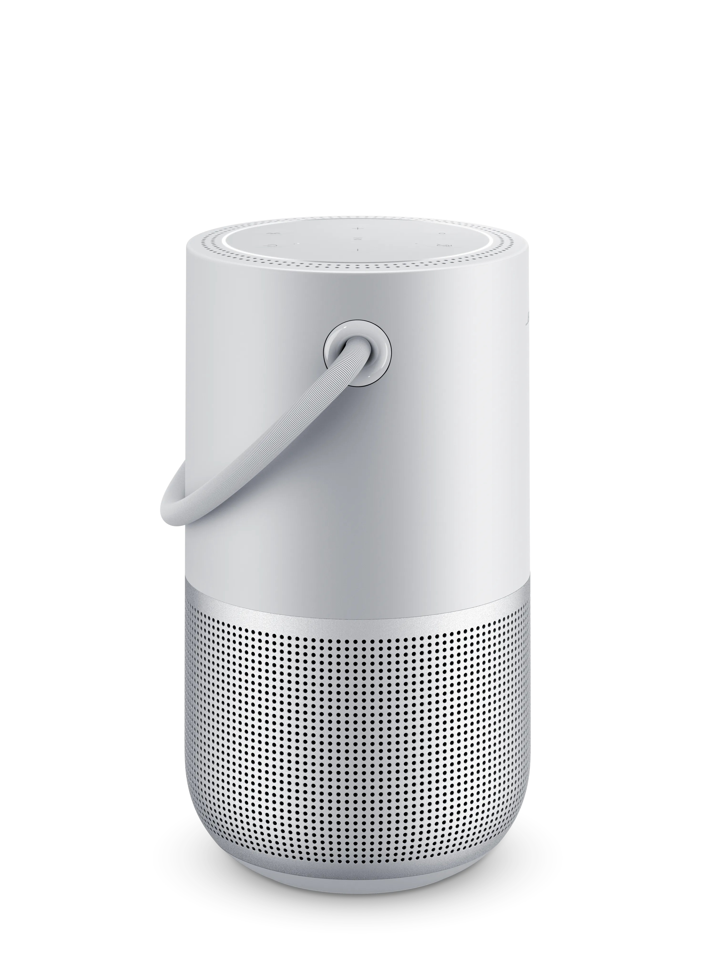 Bose Home Speaker Portable v striebornej farbe, pohľad spredu
