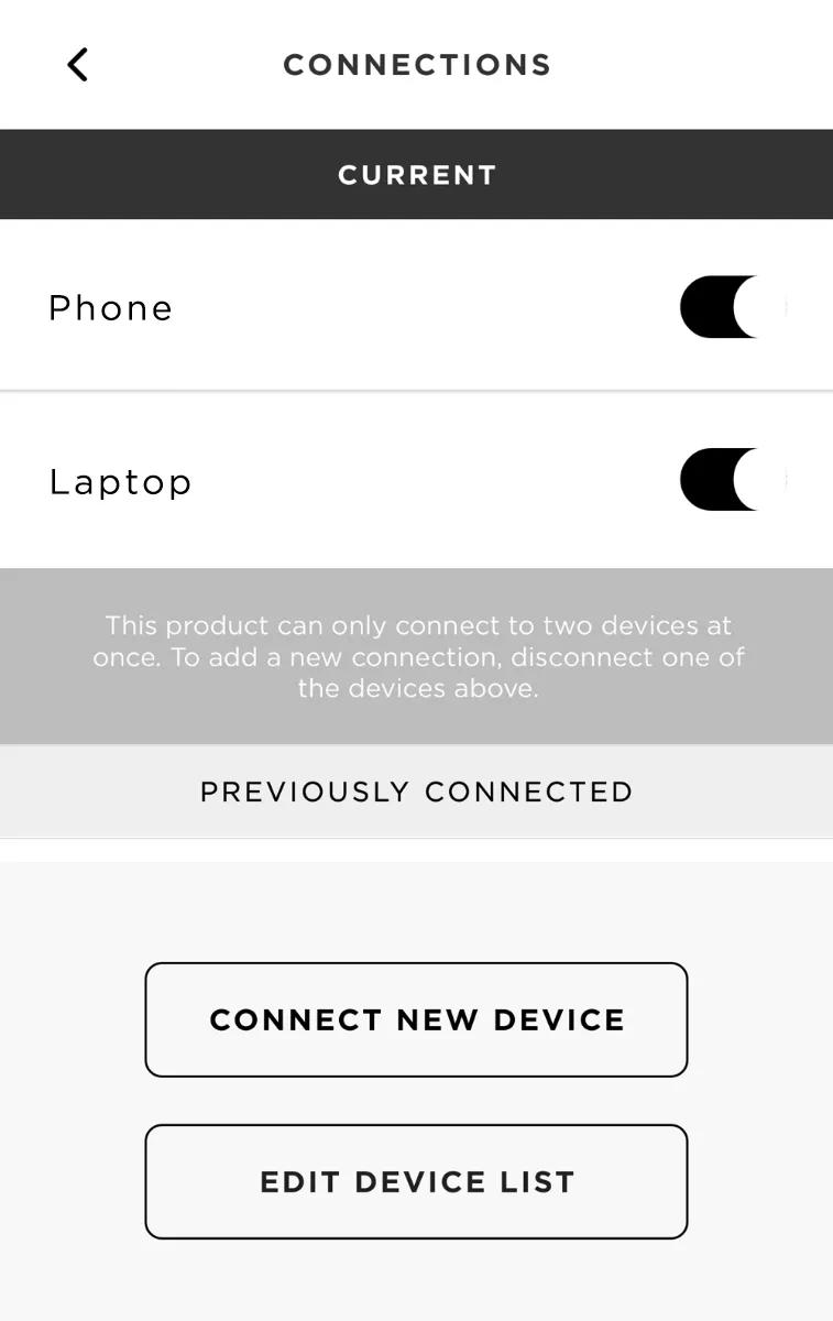 Product connections screen