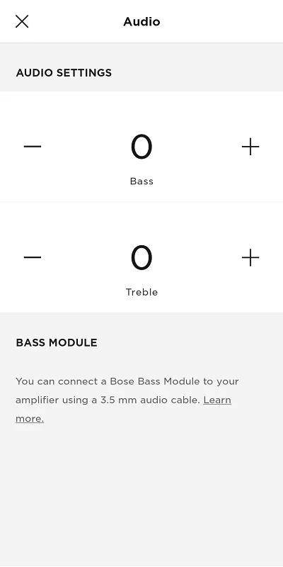 Audio settings menu in the Bose Music App