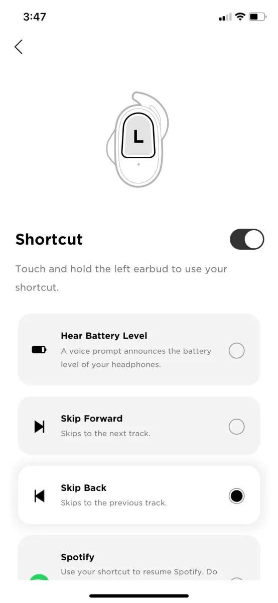 Using the Touch Control Shortcut Bose QuietComfort Earbuds