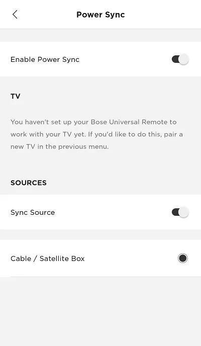 power sync attivo. tv e sorgente di sincronizzazione su