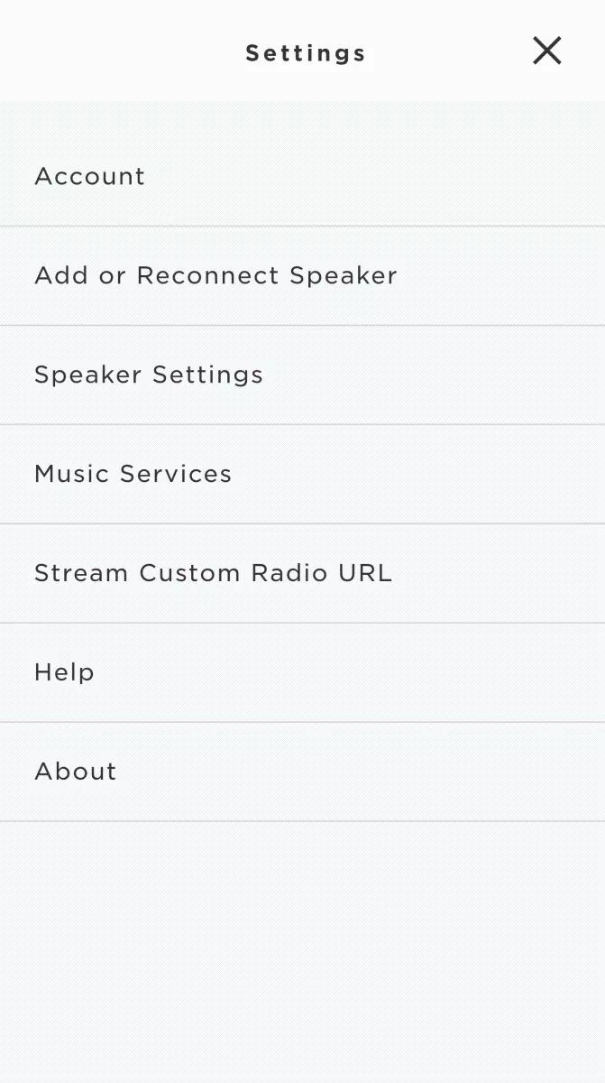 Settings screen of the SoundTouch app