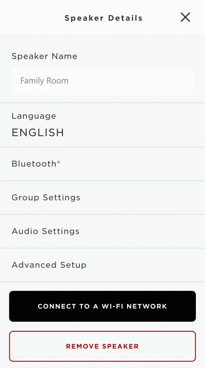 The Bose Connect app speaker details screen
