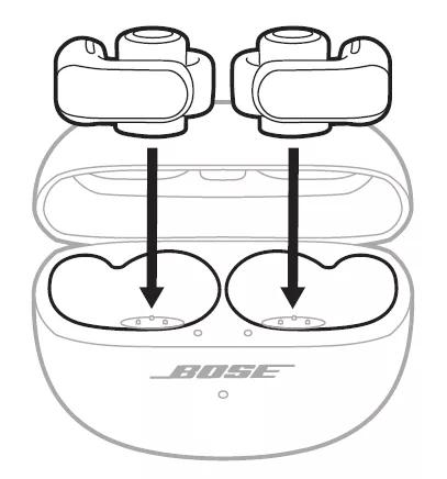 both earbuds being placed into the case