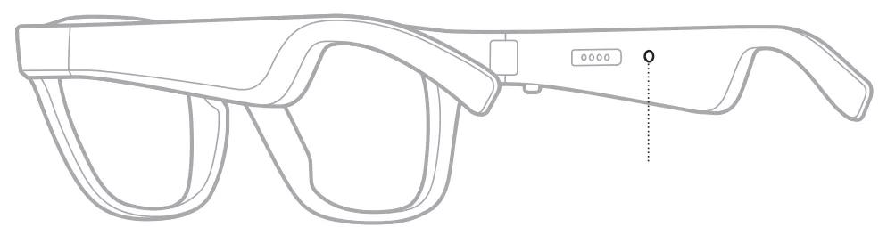 Status light shown on the inside of the right arm of the glasses