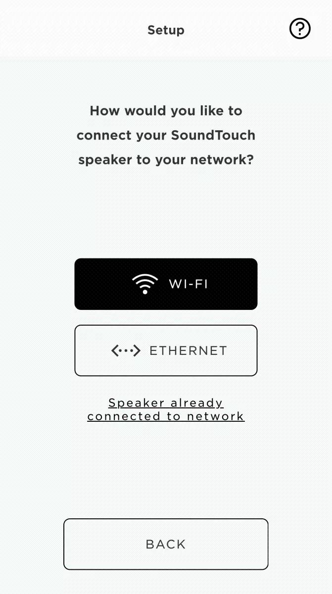 SoundTouch app screen showing setup speaker