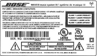 Serial number location - Wave® SoundTouch™ music system