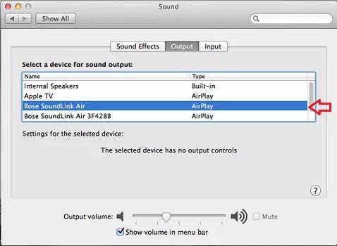 Mac screenshot showing the Bose SoundLink Air selection