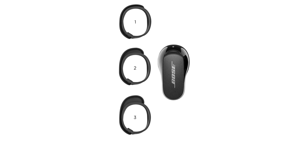 The 3 sizes of Bose QuietComfort II stability bands (1, 2, and 3) 