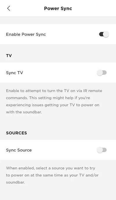 power sync attivo. tv e sorgente di sincronizzazione disattivate