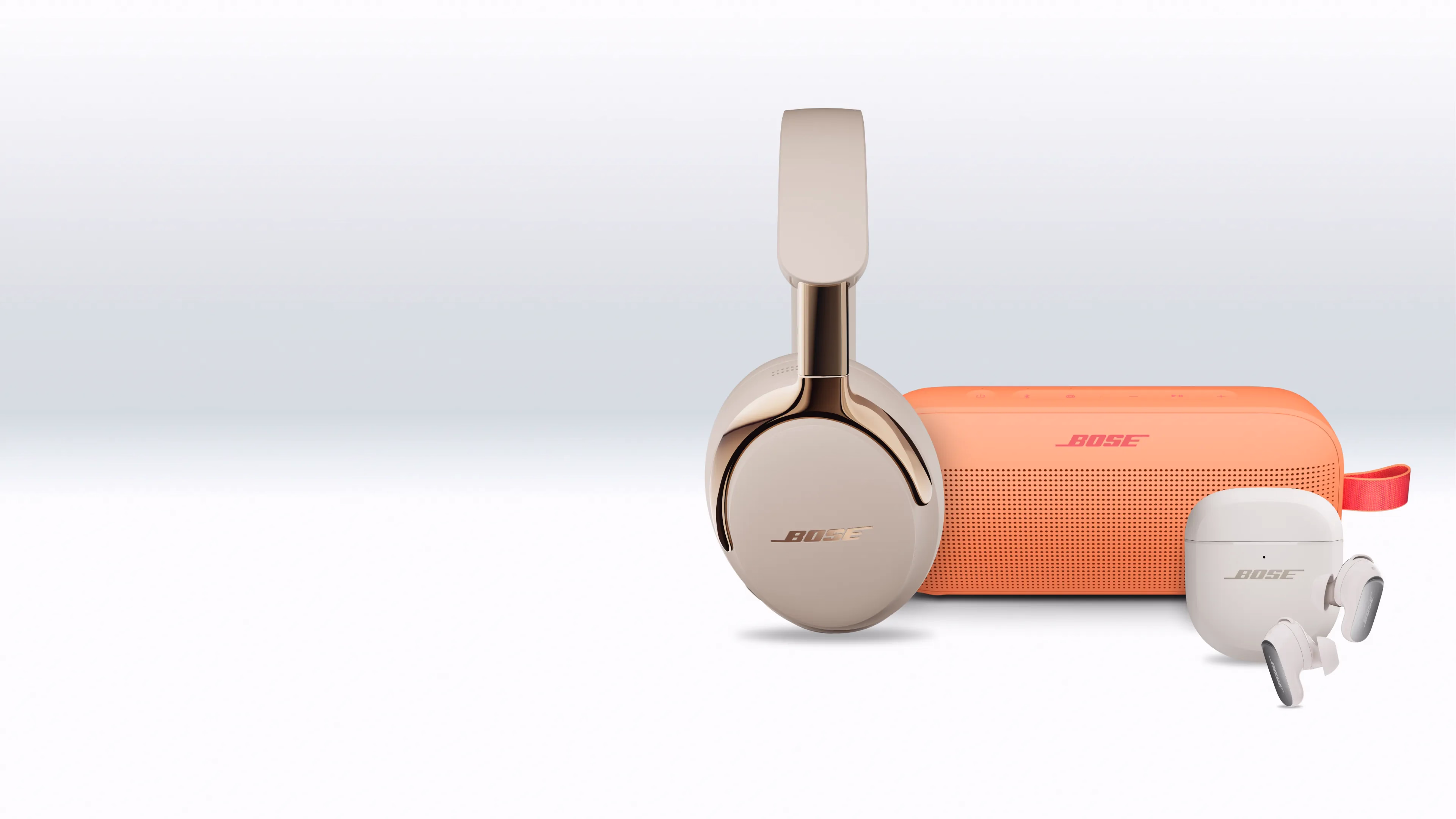 Bose QuietComfort Ultra Headphones (第2世代)、SoundLink Flex Portable Speaker (第2世代)、QuietComfort Ultra Earbuds (第2世代)。