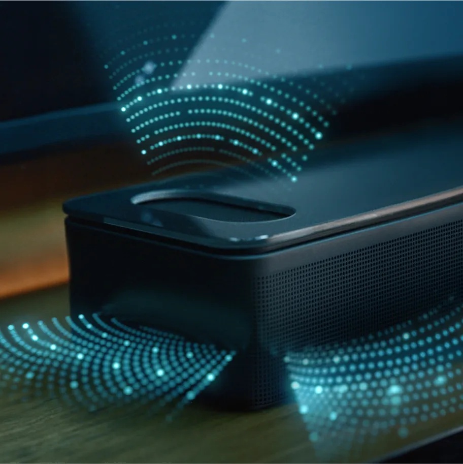 The motion of sound waves radiating from the Bose Smart Ultra Soundbar.