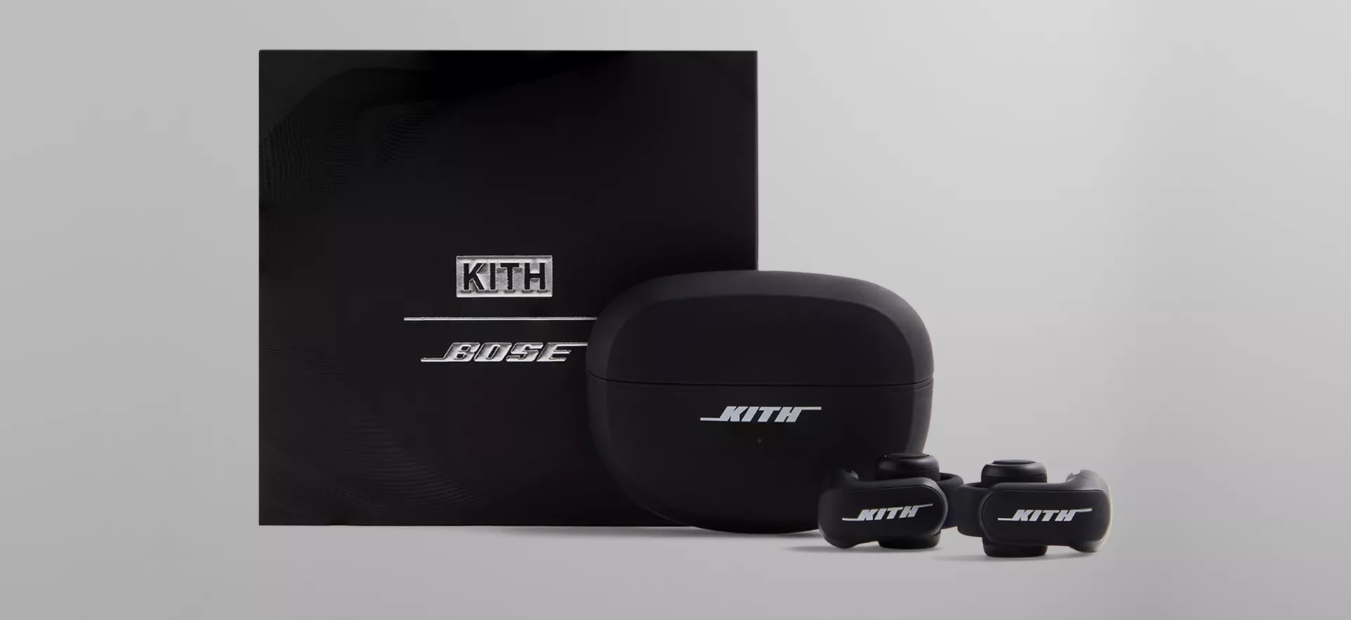 The Kith for Bose Ultra Open Earbuds carton, Charging Case, and Kith for Bose Ultra Open Earbuds