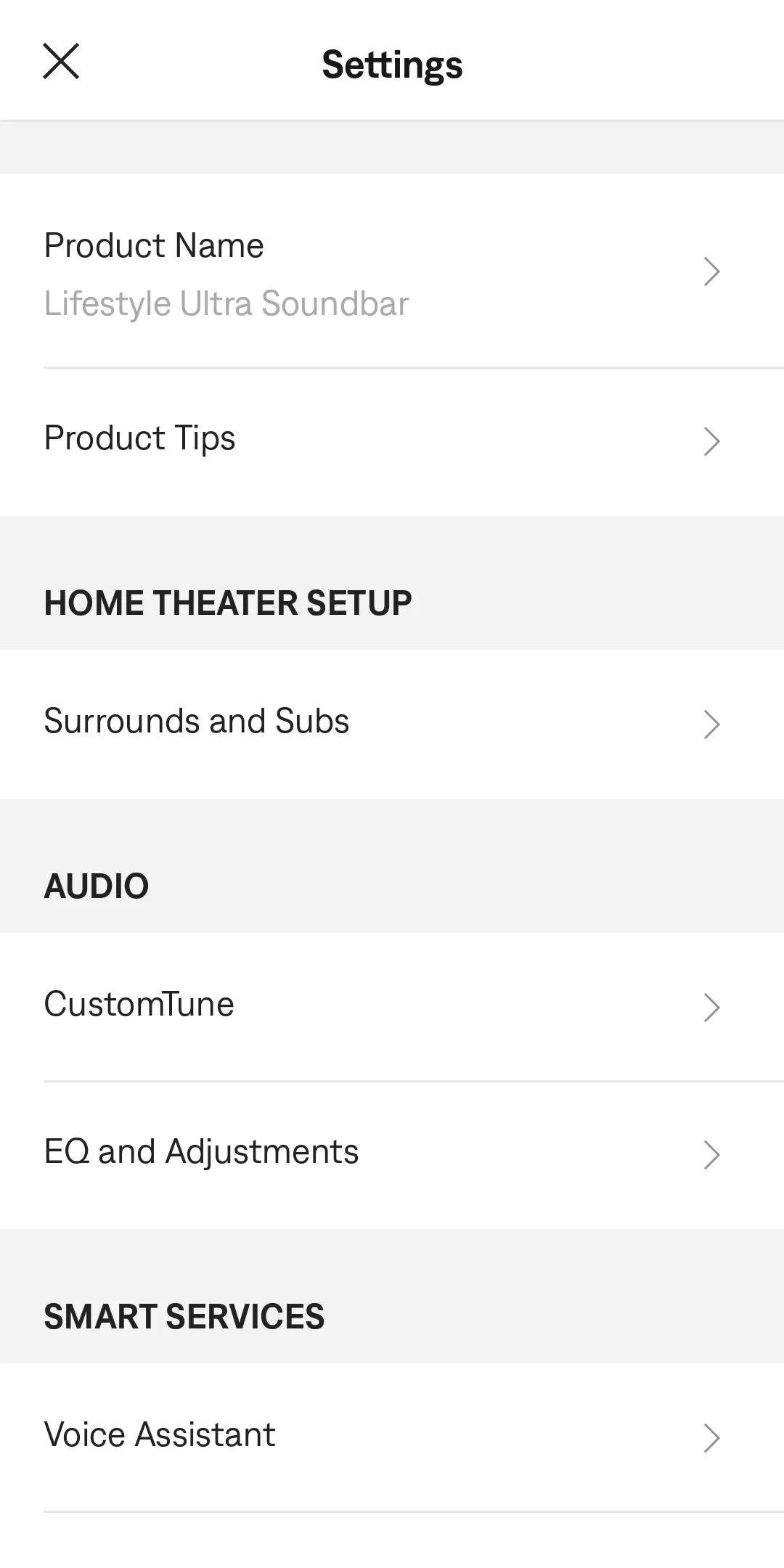 bose app product settings menu