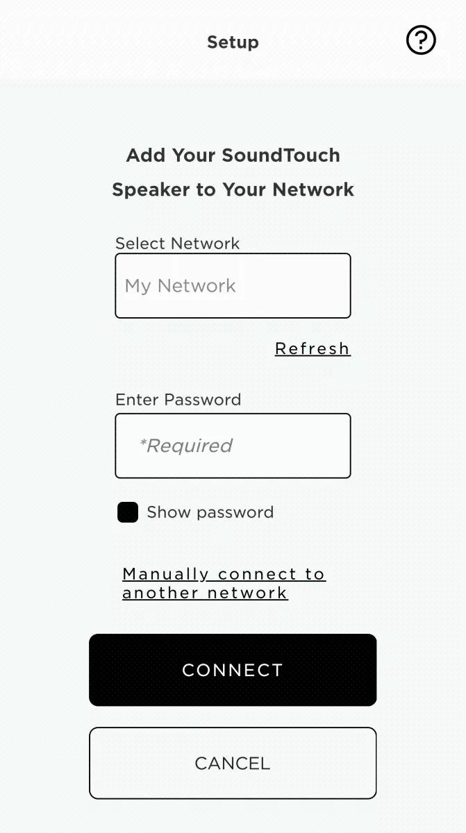 SoundTouch app screen showing network settings