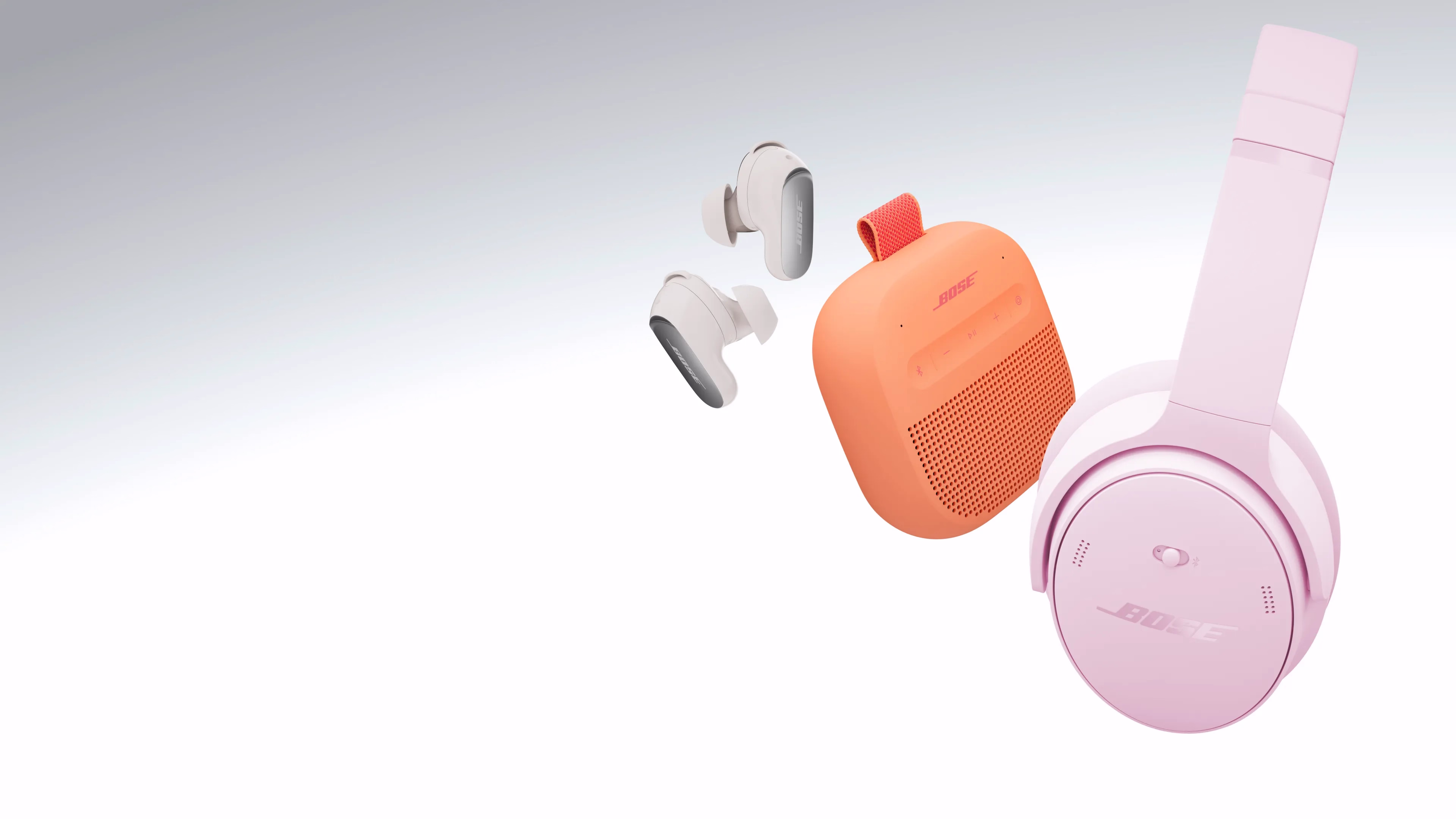 Bose QuietComfort Ultra Earbuds (2nd Gen), SoundLink Micro Portable Speaker (2nd Gen), and QuietComfort Headphones.