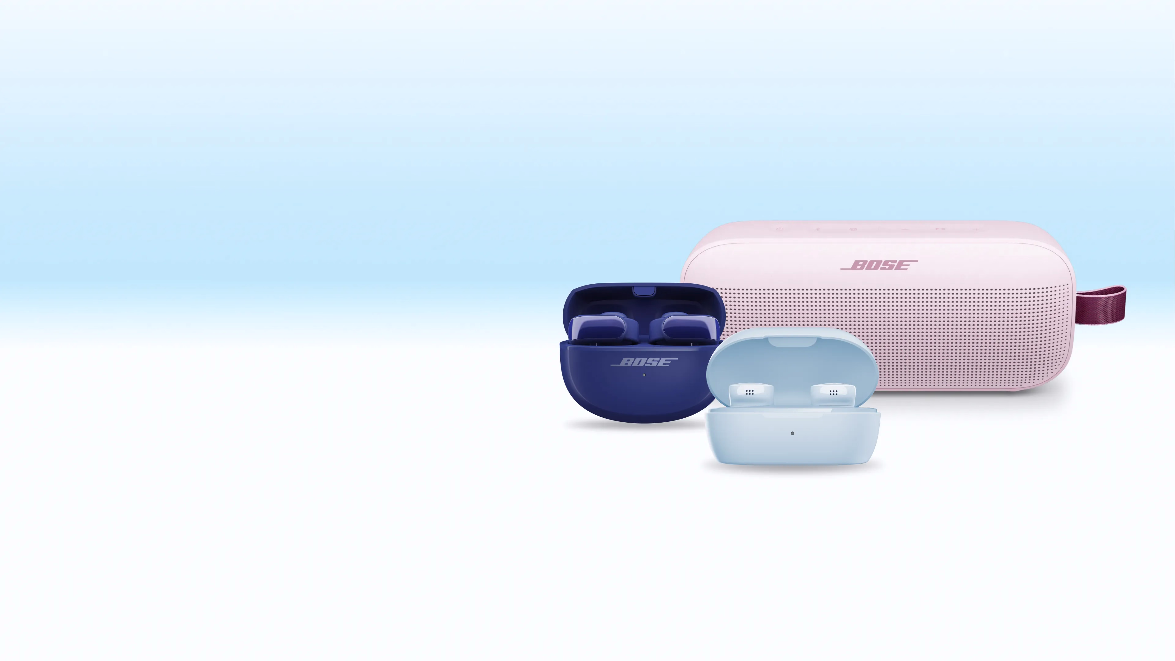Bose Ultra Open Earbuds (第1世代)、SoundLink Flex Portable Speaker (第2世代)、QuietComfort Earbuds。
