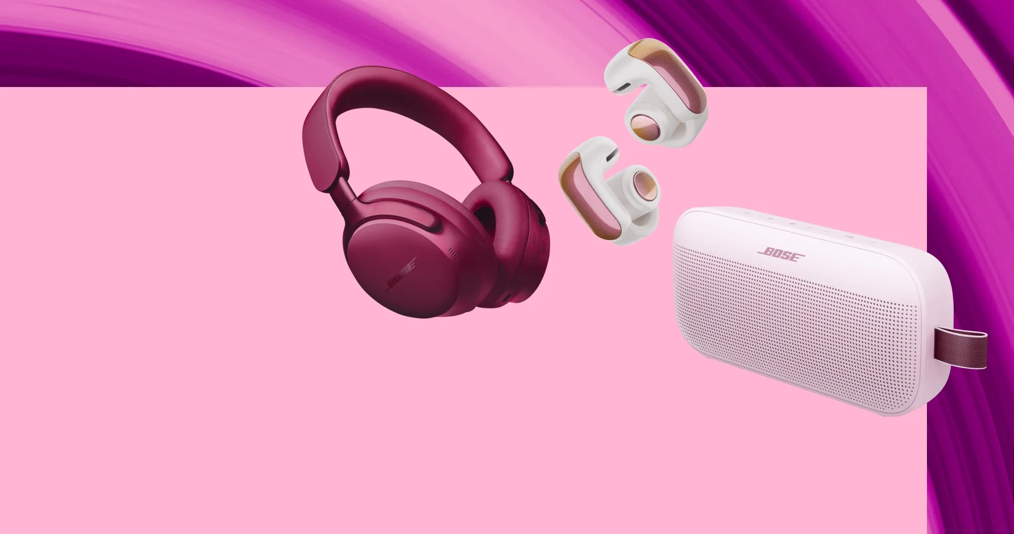 Bose QuietComfort Ultra Headphones, Ultra Open Earbuds and SoundLink Flex Portable Speaker (2nd Gen).