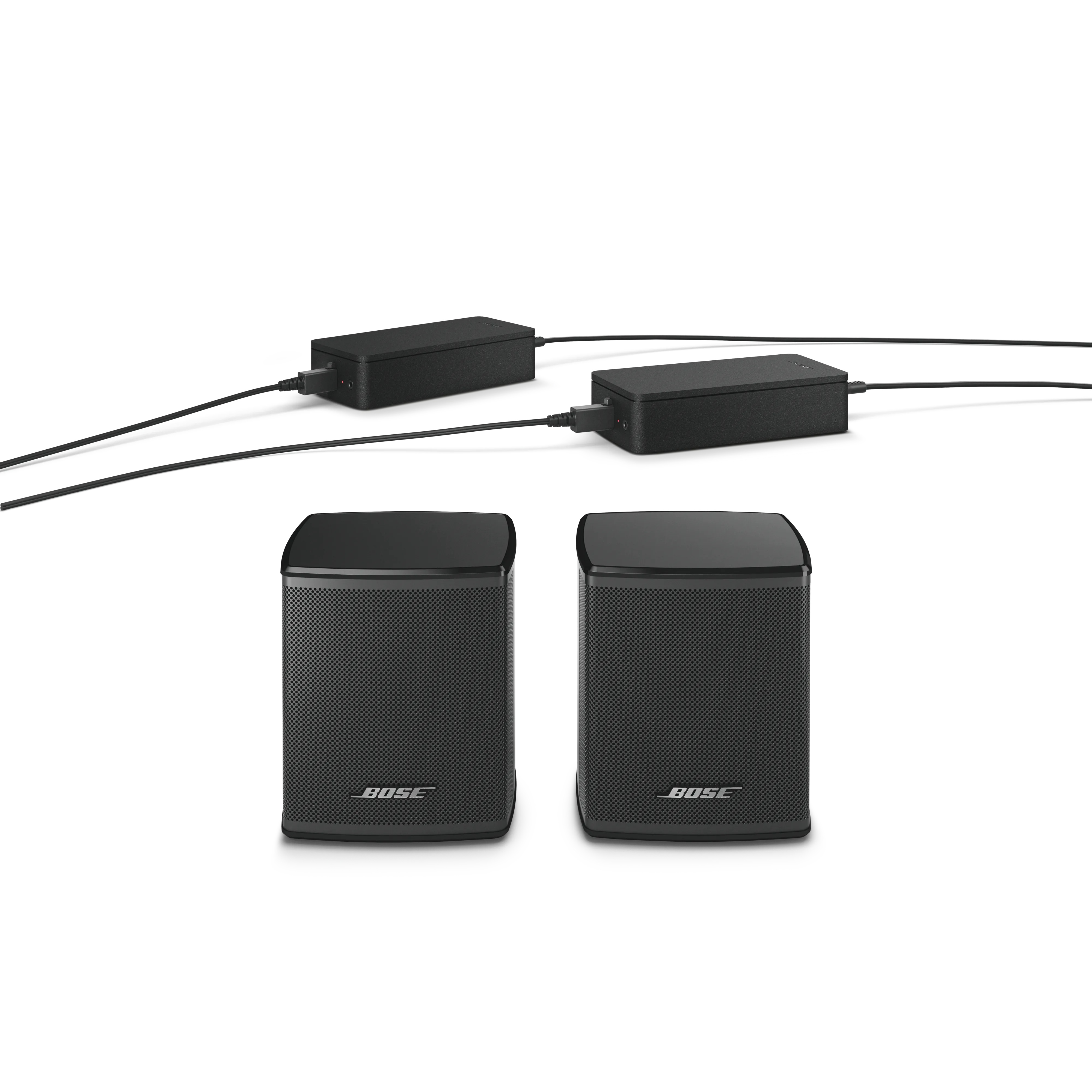 Pár reproduktorov Bose Surround Speakers vo farbe čierny s napájacími zdrojmi