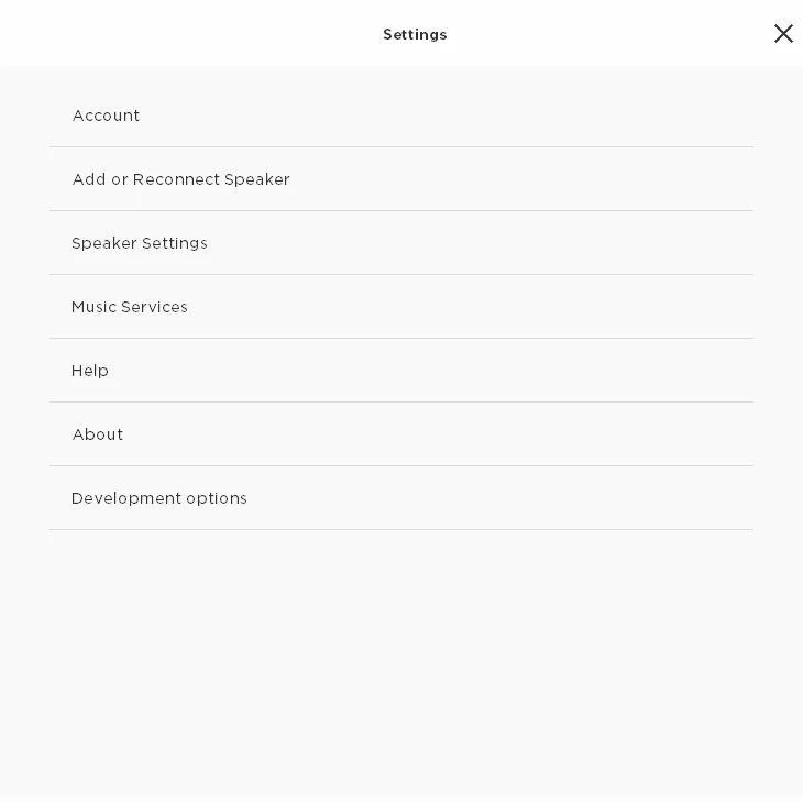 SoundTouch app screen showing settings screen