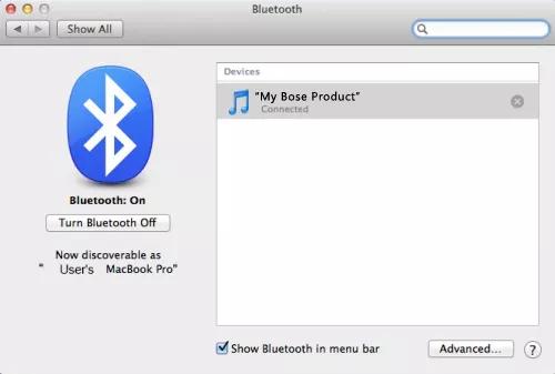 macOS screen showing connected Bluetooth devices