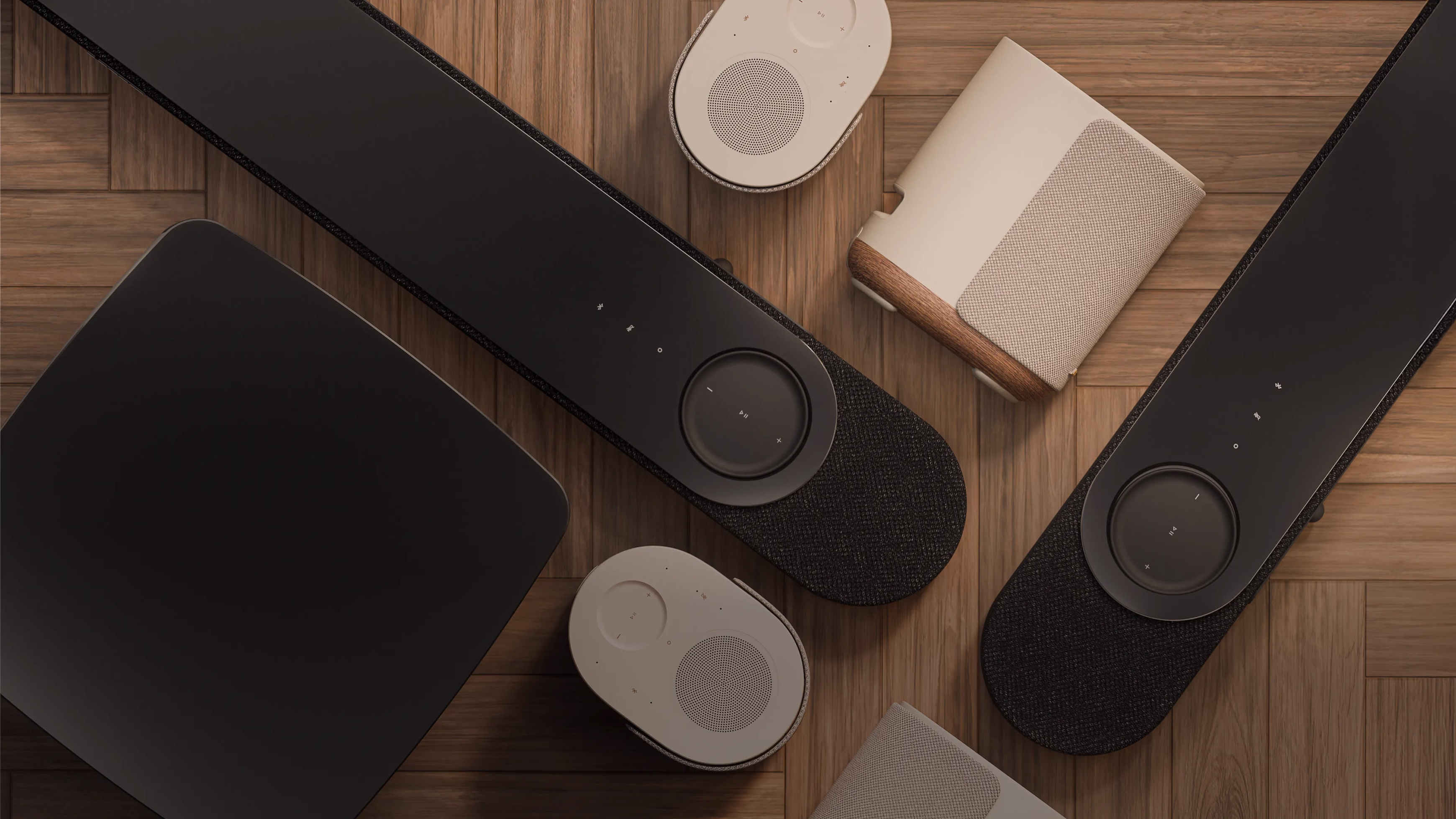A display of Bose Lifestyle Ultra Soundbars, Lifestyle Ultra Speakers and Lifestyle Ultra Subwoofers.