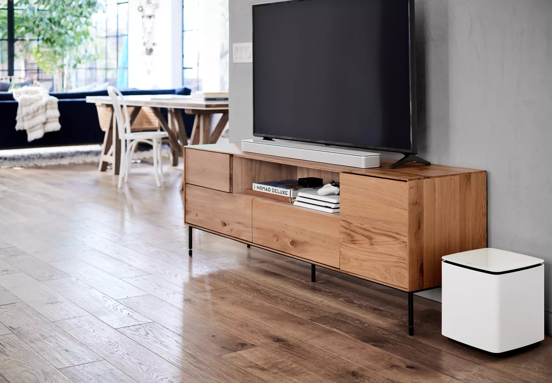 Bose Smart Ultra Soundbar and Bass Module 700 connected to a television in a living room