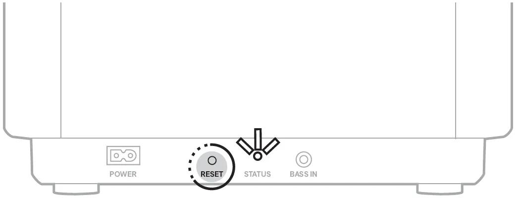 reset button highlighted on the subwoofer